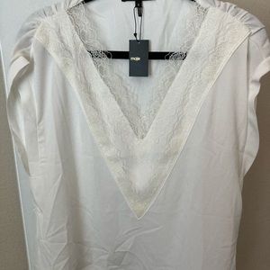 New Maje white blouse with lace v trim white /3